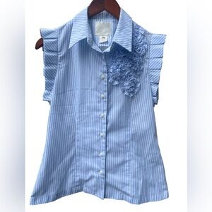 🔥💙McGinn STUNNING button up blouse with rosette detail. Size 6 - blue & white!
